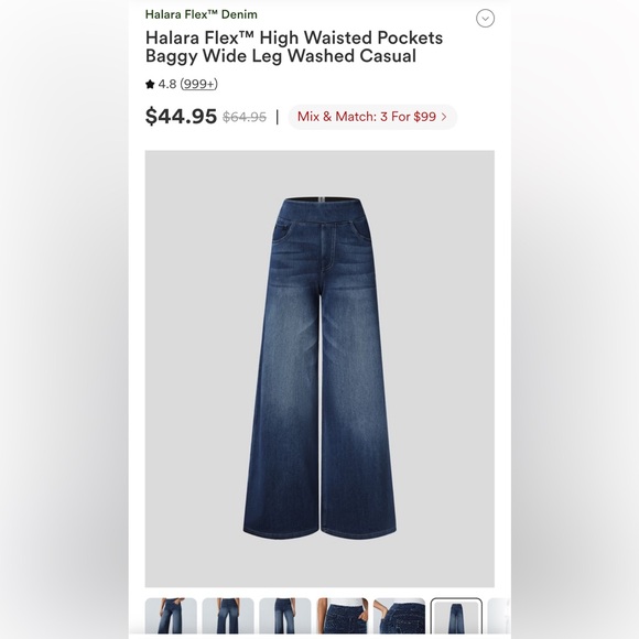 Halara Flex High Waisted Pockets Baggy Wide Leg Stretchy Denim Jeans Sz Medium - Picture 2 of 15